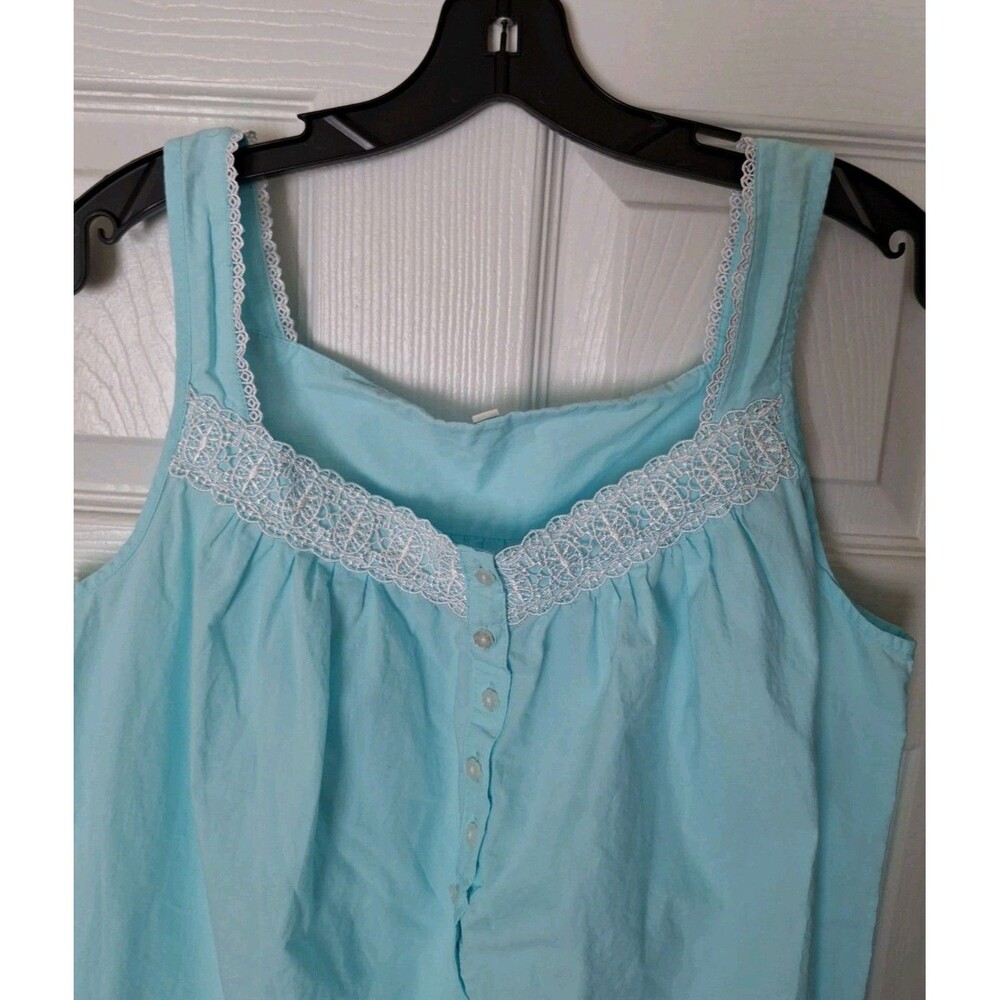 Victorian 100% Cotton Nightgown Large Seafoam Blue Cottagecore Modest Ruffled - Picture 4 of 8